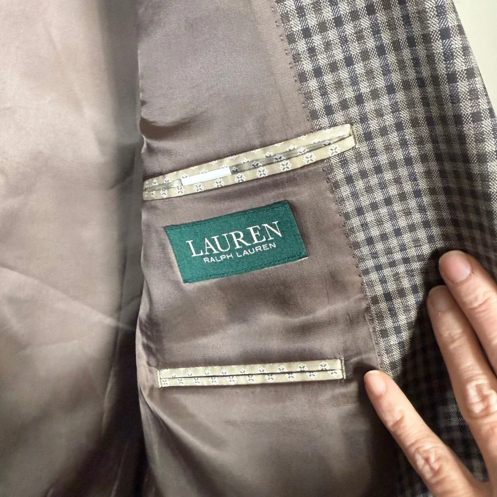 Lauren Ralph Lauren Brown Checkered Polyester Blend Sport Jacket/Blazer 46L